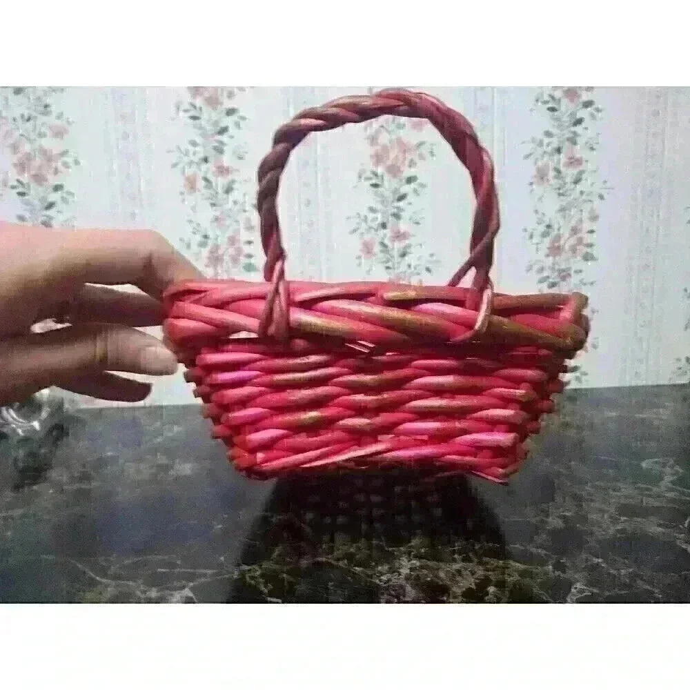 Vintage Wicker Basket Pink & Bronze Decorative Storage